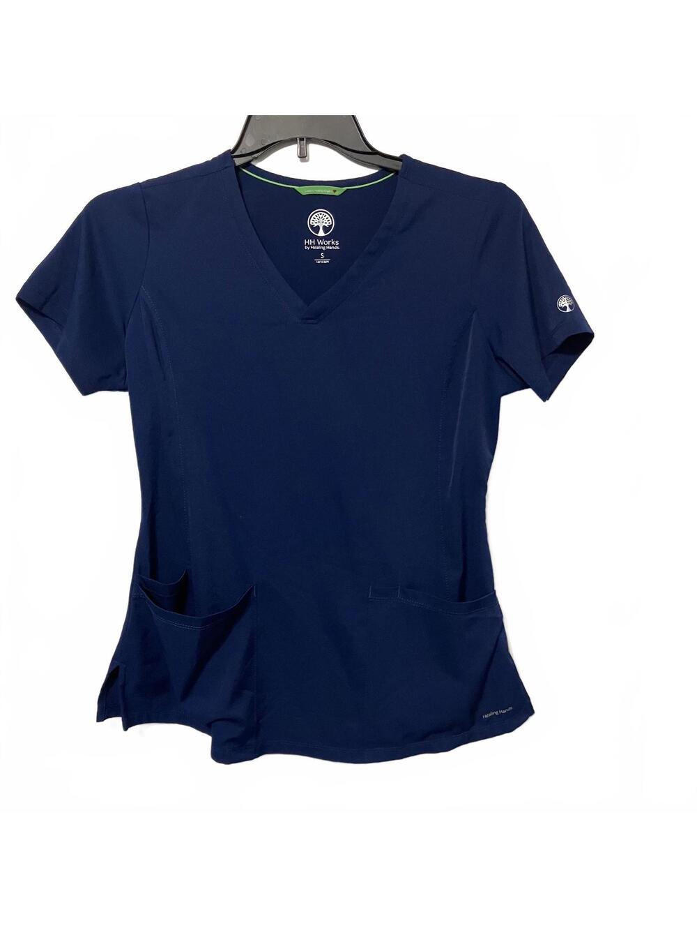 HH Works by Healing Hands Navy Blue V-Neck Comfy Classic Medical Scrub Top Small